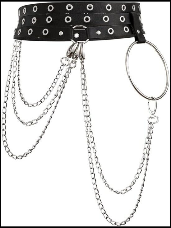 Adjustable Gothic Punk Chain Waist Belt with Buckle Closure